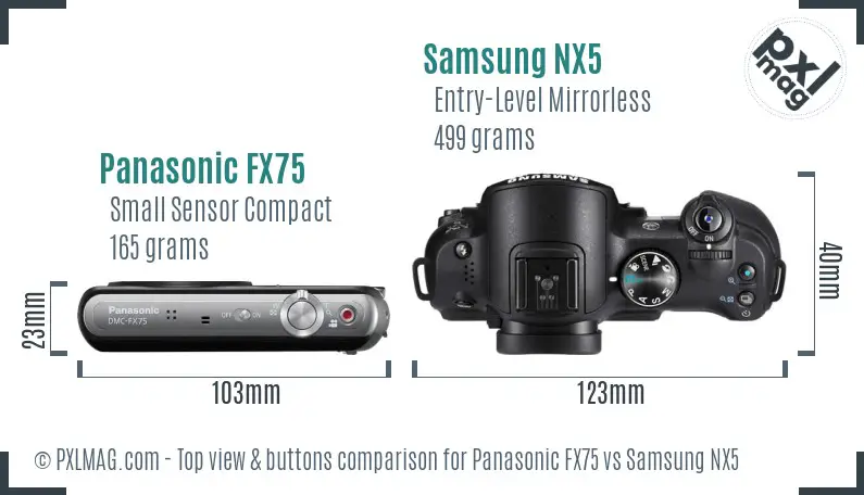 Panasonic FX75 vs Samsung NX5 top view buttons comparison