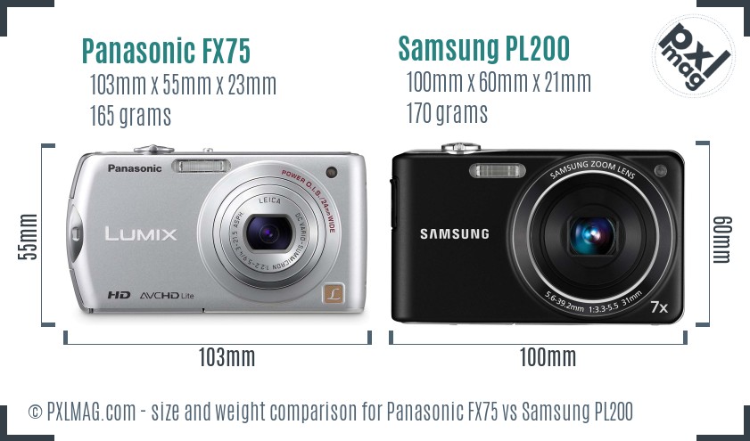 Panasonic FX75 vs Samsung PL200 size comparison