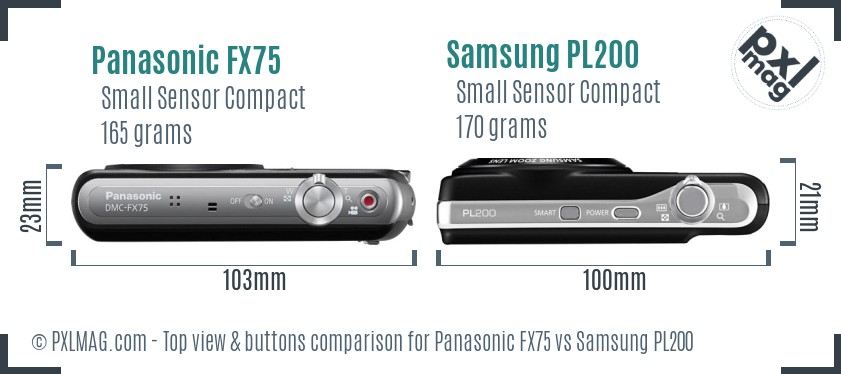 Panasonic FX75 vs Samsung PL200 top view buttons comparison