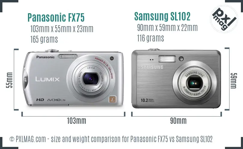 Panasonic FX75 vs Samsung SL102 size comparison