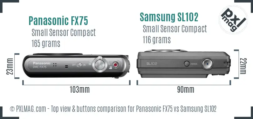 Panasonic FX75 vs Samsung SL102 top view buttons comparison