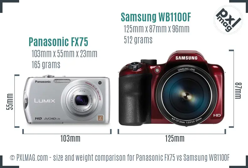Panasonic FX75 vs Samsung WB1100F size comparison