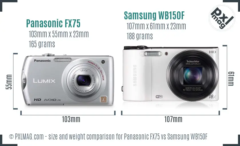 Panasonic FX75 vs Samsung WB150F size comparison Panasonic FX75 vs Samsung WB150F size comparison