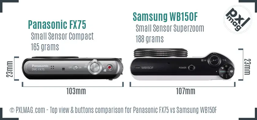 Panasonic FX75 vs Samsung WB150F top view buttons comparison Panasonic FX75 vs Samsung WB150F top view buttons comparison