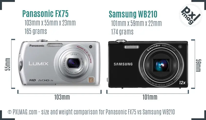 Panasonic FX75 vs Samsung WB210 size comparison