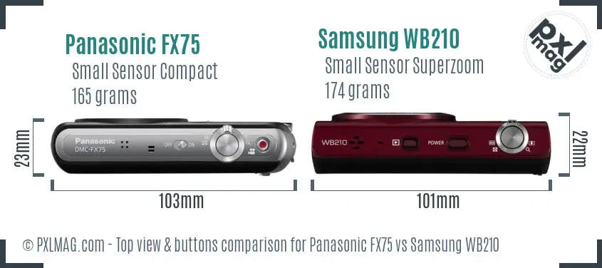 Panasonic FX75 vs Samsung WB210 top view buttons comparison