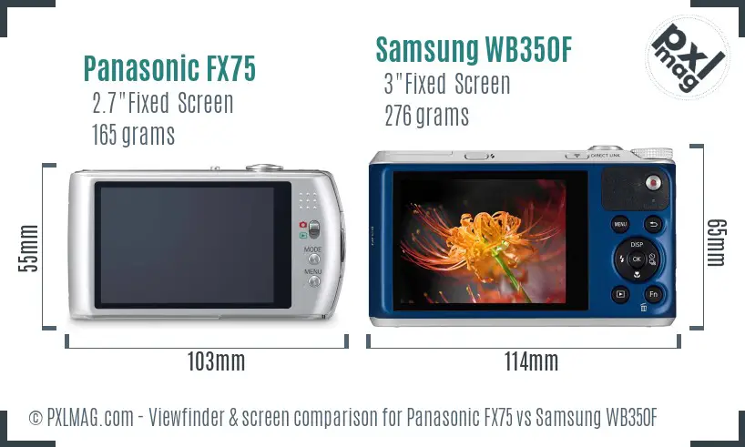 Panasonic FX75 vs Samsung WB350F Screen and Viewfinder comparison Panasonic FX75 vs Samsung WB350F Screen and Viewfinder comparison