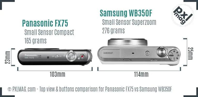 Panasonic FX75 vs Samsung WB350F top view buttons comparison Panasonic FX75 vs Samsung WB350F top view buttons comparison
