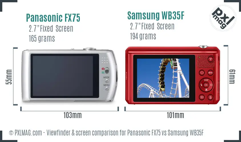 Panasonic FX75 vs Samsung WB35F Screen and Viewfinder comparison