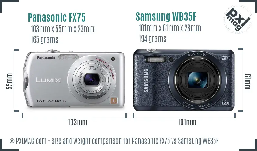 Panasonic FX75 vs Samsung WB35F size comparison