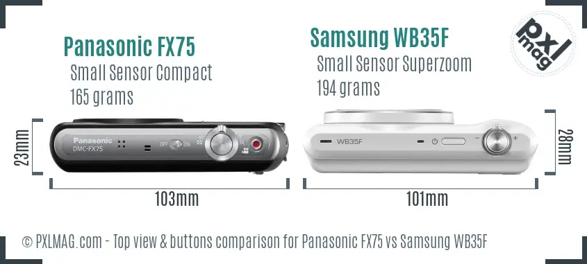 Panasonic FX75 vs Samsung WB35F top view buttons comparison