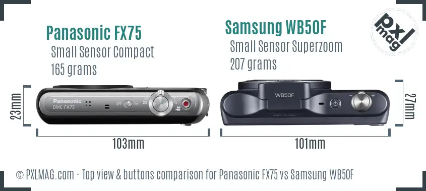 Panasonic FX75 vs Samsung WB50F top view buttons comparison