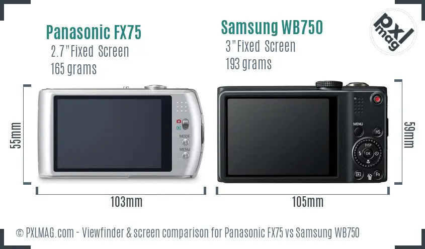 Panasonic FX75 vs Samsung WB750 Screen and Viewfinder comparison