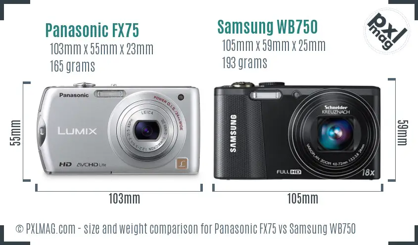 Panasonic FX75 vs Samsung WB750 size comparison