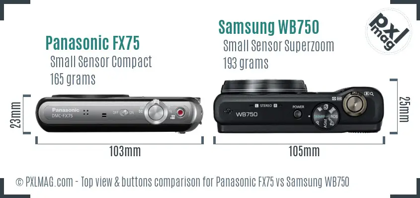 Panasonic FX75 vs Samsung WB750 top view buttons comparison