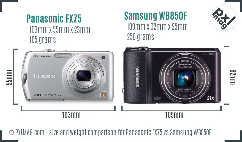 Panasonic FX75 vs Samsung WB850F size comparison