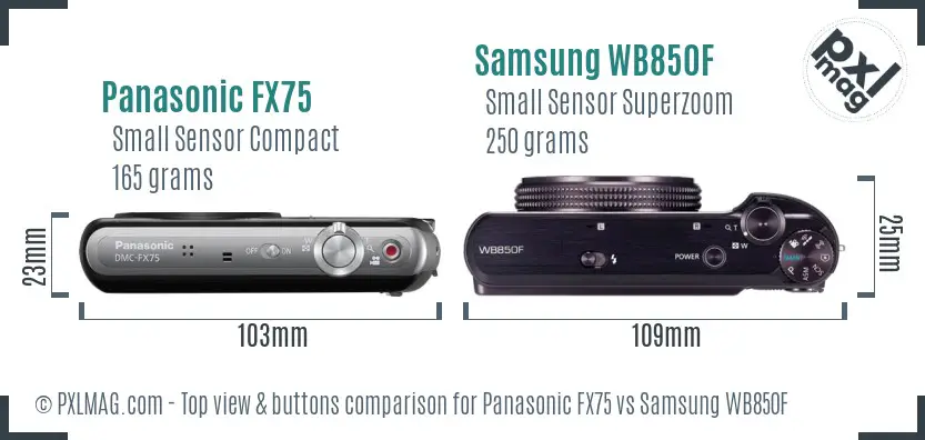 Panasonic FX75 vs Samsung WB850F top view buttons comparison