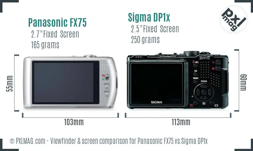 Panasonic FX75 vs Sigma DP1x Screen and Viewfinder comparison