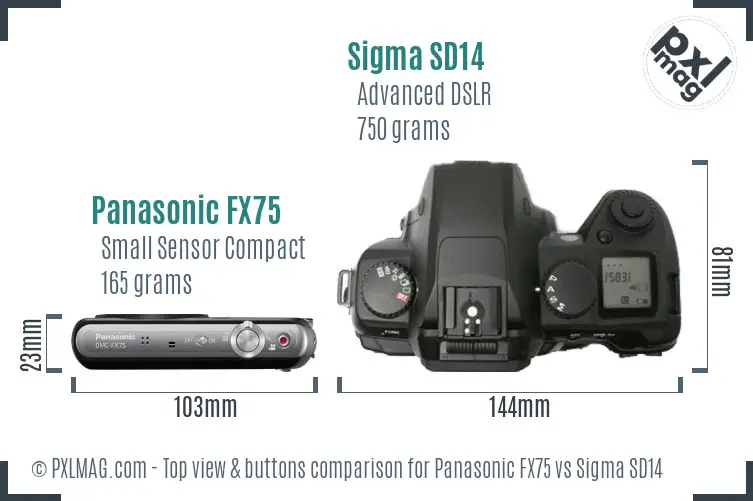 Panasonic FX75 vs Sigma SD14 top view buttons comparison
