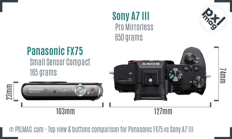 Panasonic FX75 vs Sony A7 III top view buttons comparison