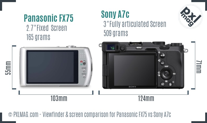 Panasonic FX75 vs Sony A7c Screen and Viewfinder comparison