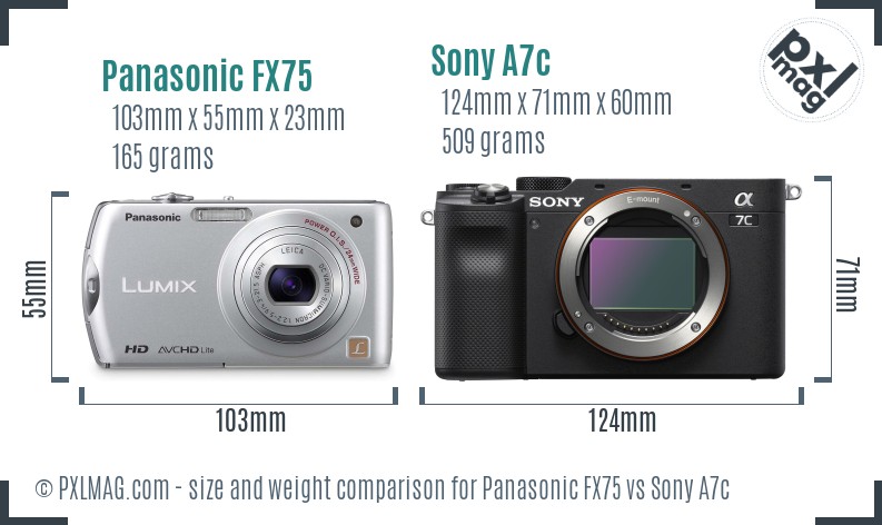 Panasonic FX75 vs Sony A7c size comparison