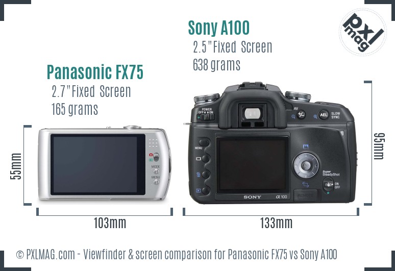 Panasonic FX75 vs Sony A100 Screen and Viewfinder comparison
