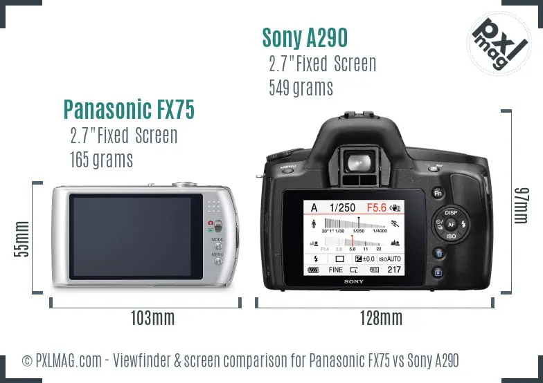 Panasonic FX75 vs Sony A290 Screen and Viewfinder comparison