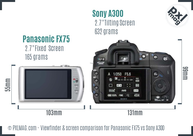 Panasonic FX75 vs Sony A300 Screen and Viewfinder comparison