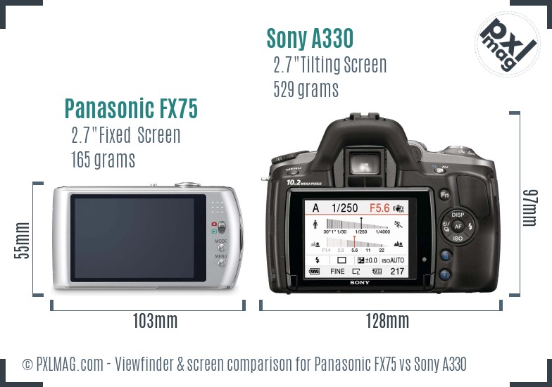 Panasonic FX75 vs Sony A330 Screen and Viewfinder comparison