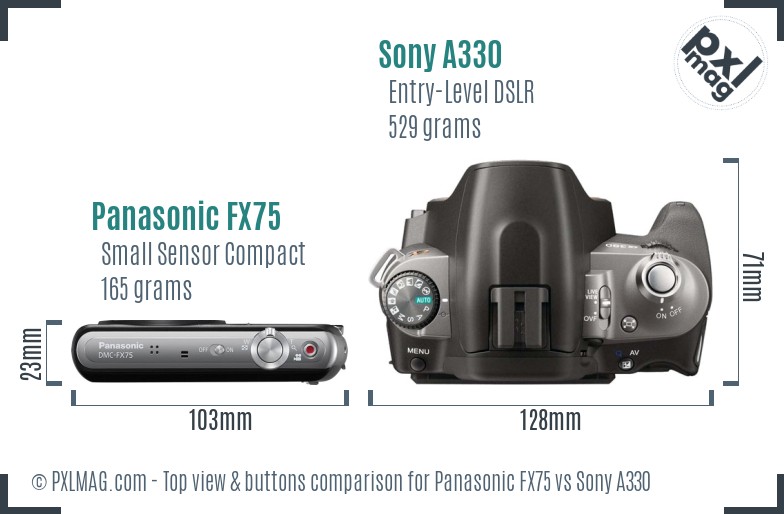 Panasonic FX75 vs Sony A330 top view buttons comparison