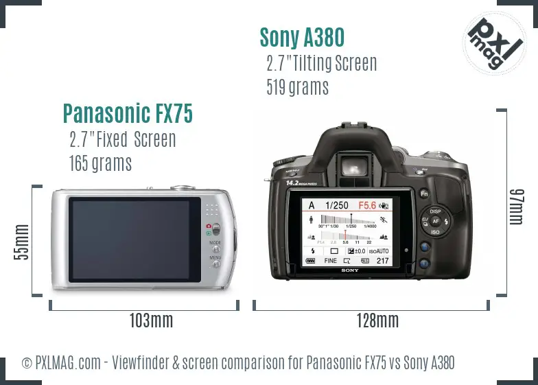 Panasonic FX75 vs Sony A380 Screen and Viewfinder comparison