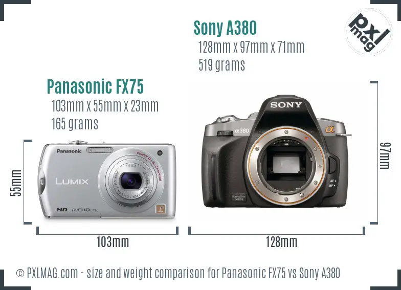 Panasonic FX75 vs Sony A380 size comparison