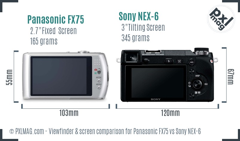 Panasonic FX75 vs Sony NEX-6 Screen and Viewfinder comparison
