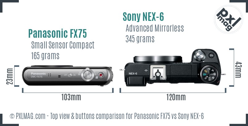 Panasonic FX75 vs Sony NEX-6 top view buttons comparison