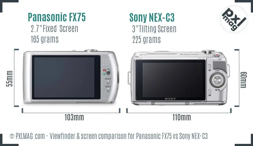 Panasonic FX75 vs Sony NEX-C3 Screen and Viewfinder comparison Panasonic FX75 vs Sony NEX-C3 Screen and Viewfinder comparison