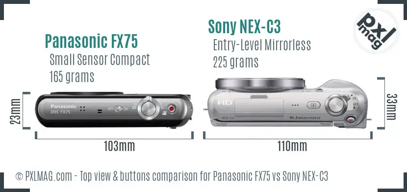 Panasonic FX75 vs Sony NEX-C3 top view buttons comparison Panasonic FX75 vs Sony NEX-C3 top view buttons comparison