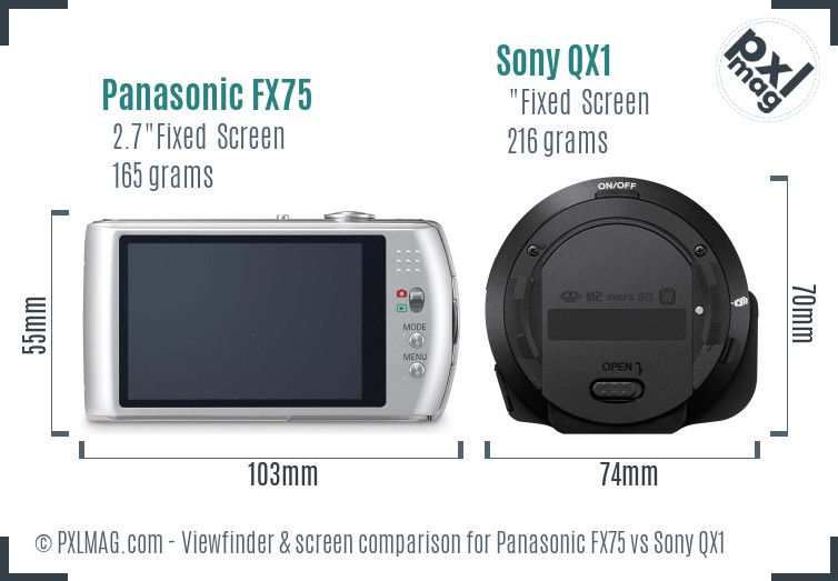 Panasonic FX75 vs Sony QX1 Screen and Viewfinder comparison