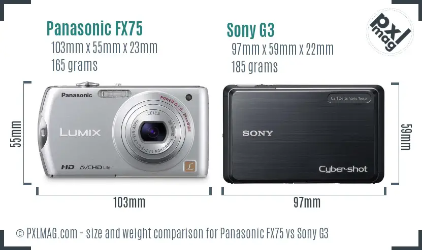 Panasonic FX75 vs Sony G3 size comparison