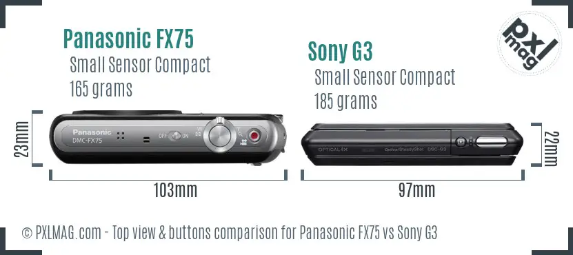 Panasonic FX75 vs Sony G3 top view buttons comparison