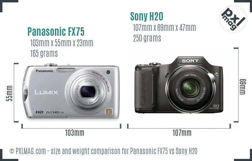 Panasonic FX75 vs Sony H20 size comparison