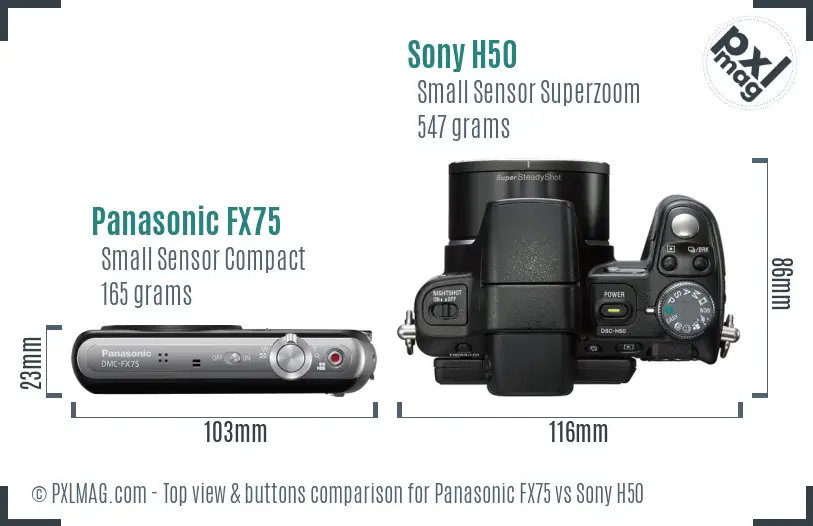Panasonic FX75 vs Sony H50 top view buttons comparison Panasonic FX75 vs Sony H50 top view buttons comparison