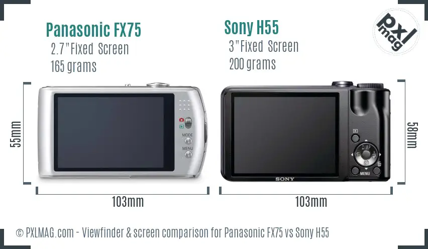 Panasonic FX75 vs Sony H55 Screen and Viewfinder comparison