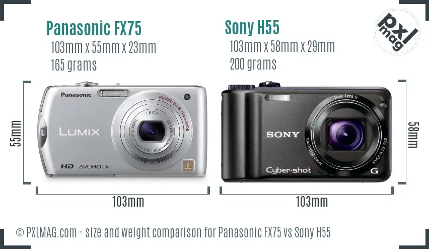 Panasonic FX75 vs Sony H55 size comparison