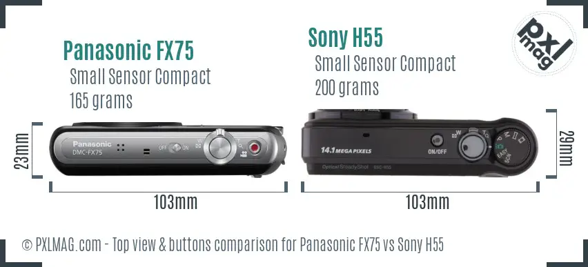 Panasonic FX75 vs Sony H55 top view buttons comparison