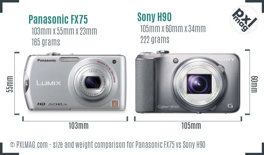 Panasonic FX75 vs Sony H90 size comparison