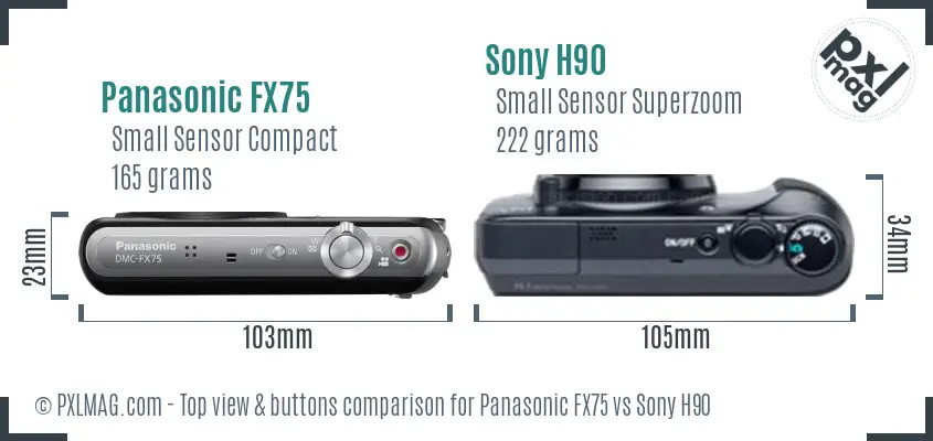 Panasonic FX75 vs Sony H90 top view buttons comparison