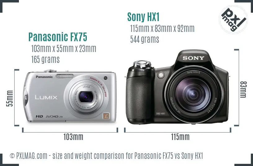 Panasonic FX75 vs Sony HX1 size comparison