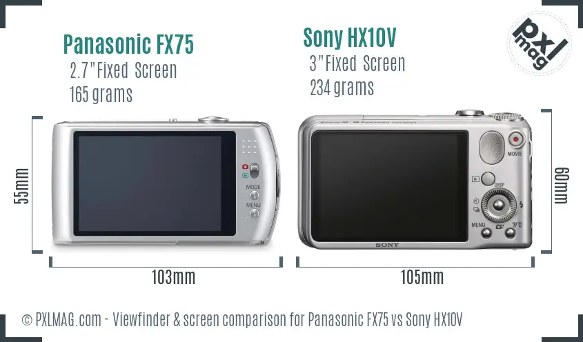 Panasonic FX75 vs Sony HX10V Screen and Viewfinder comparison