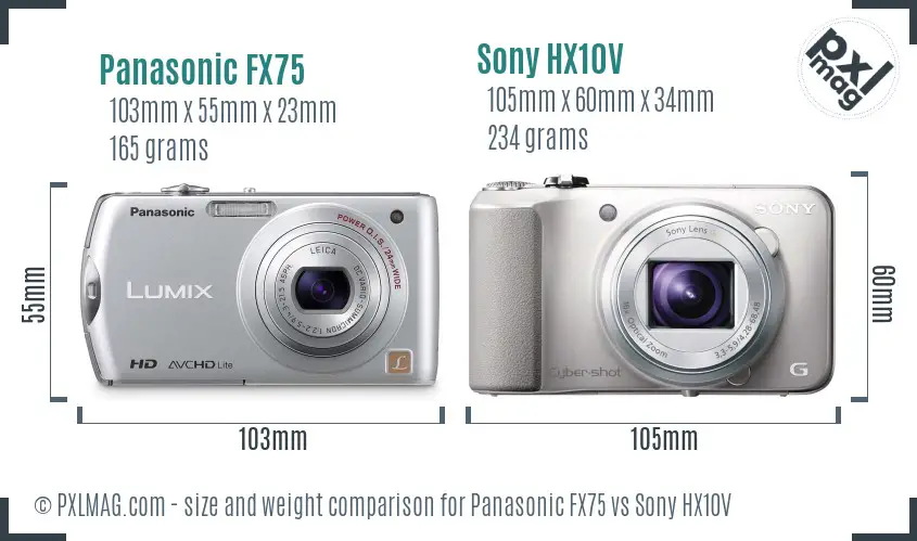 Panasonic FX75 vs Sony HX10V size comparison